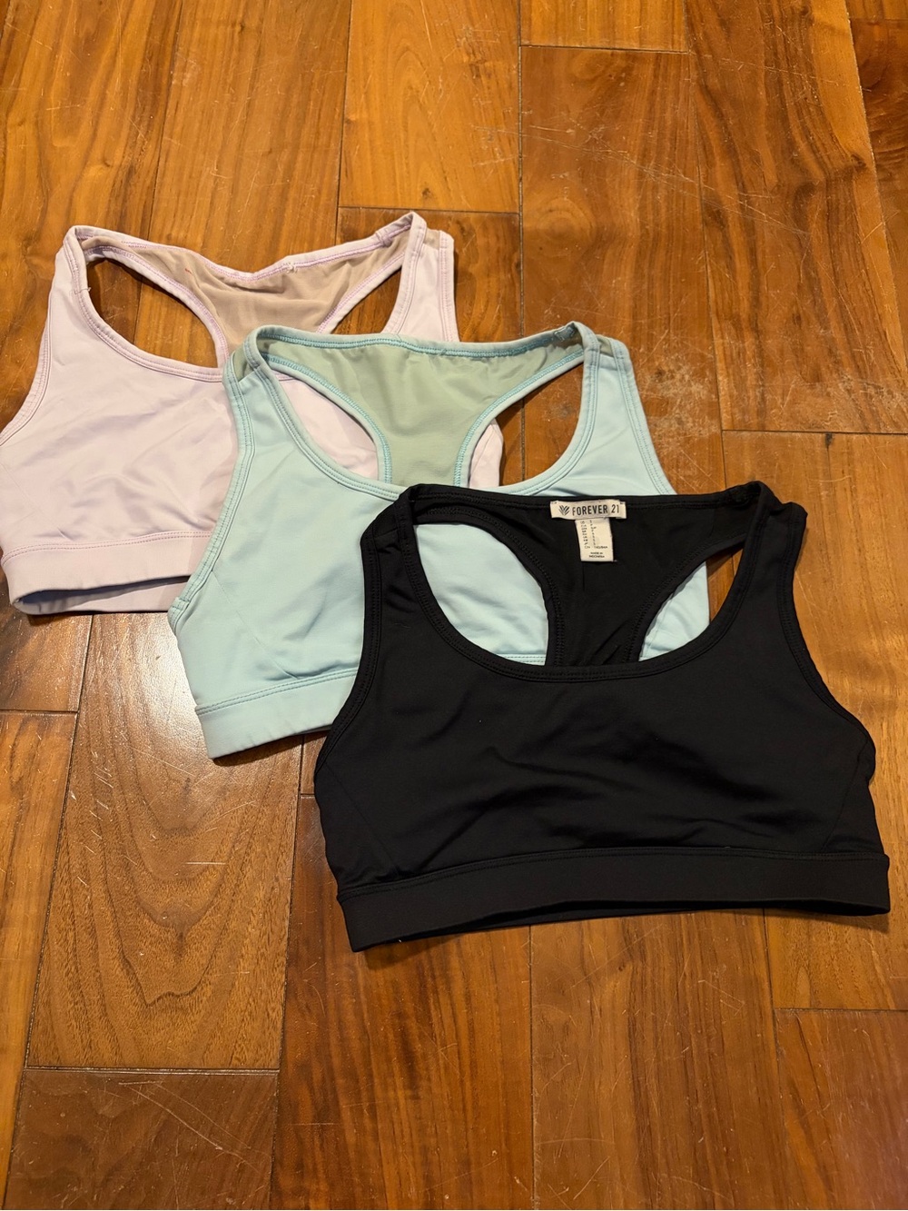Forever 21 Racerback Sports Bra 3-Pack - Black, Light Blue, Lilac